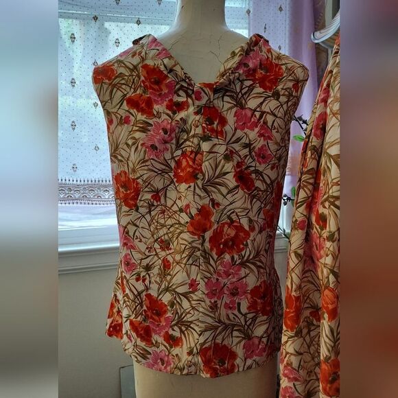 VINTAGE Two Piece Long Floral Maxi Skirt Matching Blouse & Belt Size S - Picture 6 of 16